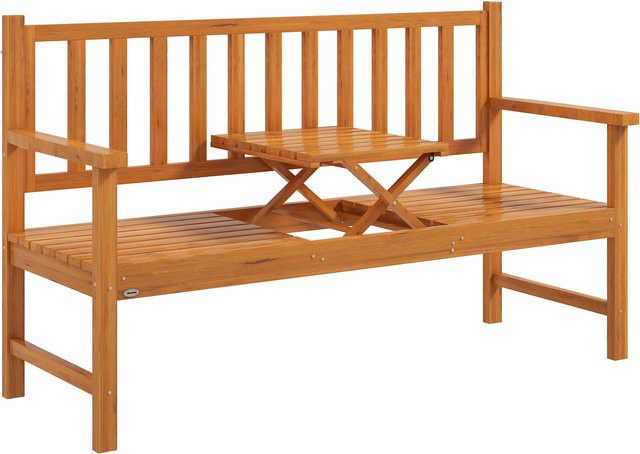 Outsunny 3-Sitzer Gartenbank aus Kiefernholz mit Armlehnen in Braun, B/T/H: 153 x 56 x 91 cm - Bild 1