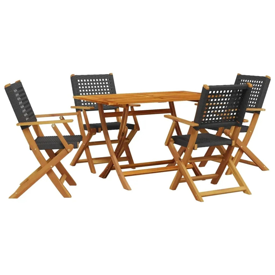 vidaXL 5-teilige Garten-Essgruppe aus Poly Rattan und geöltem Akazien-Massivholz in Schwarz - Bild 2