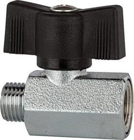 Riegler Mini-Kugelhahn mit Flügelgriff, Messing sandgestrahlt, Farbe Silber, G 1/2 IG/AG - Bild 1
