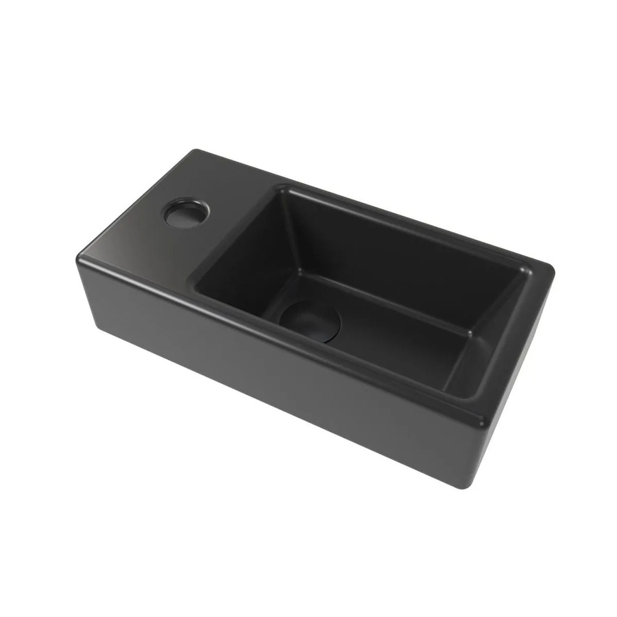 Swiss Aqua Technologies Handwaschbecken aus Keramik mit Hahnloch links, Schwarz Matt, B/T/H: 40,5 x 20,5 x 10,5 cm - Bild 2
