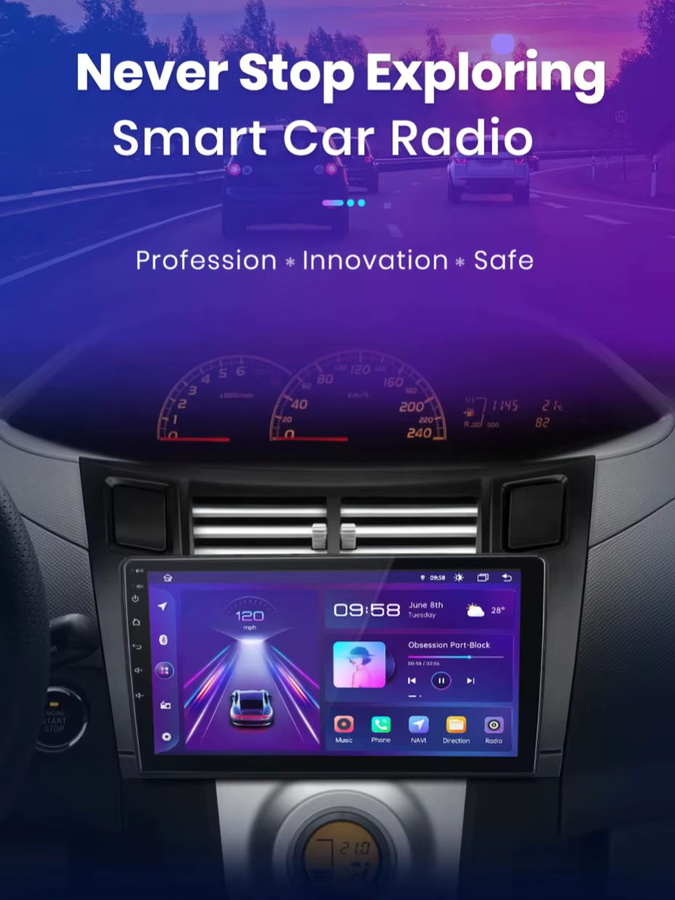 Junsun Android 13 Autoradio für Toyota Yaris 2005-2012 mit 9 Zoll Display, 4GB RAM, 64GB Speicher, GPS, Carplay, Bluetooth, DSP und Rückfahrkamera Unterstützung, Schwarz - Bild 1