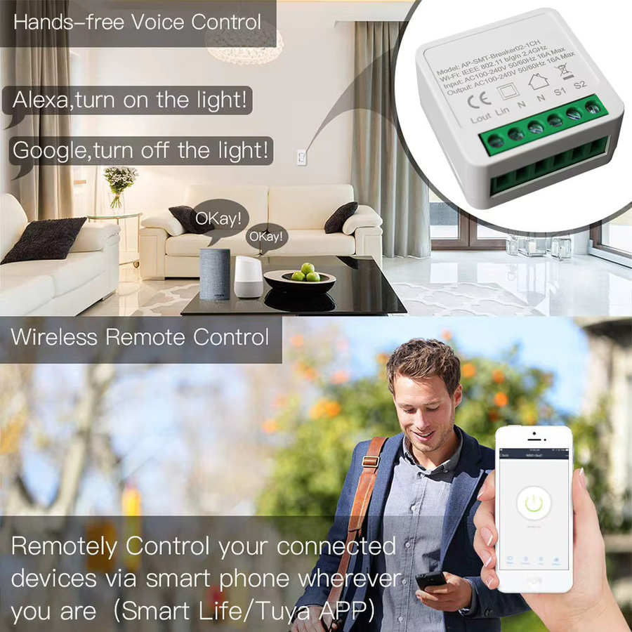 QNCX WLAN Mini Smart Schalter 16A mit 2-Wege-Steuerung in Weiß, kompatibel mit Tuya Smart Life, Alexa und Google Home - Bild 4