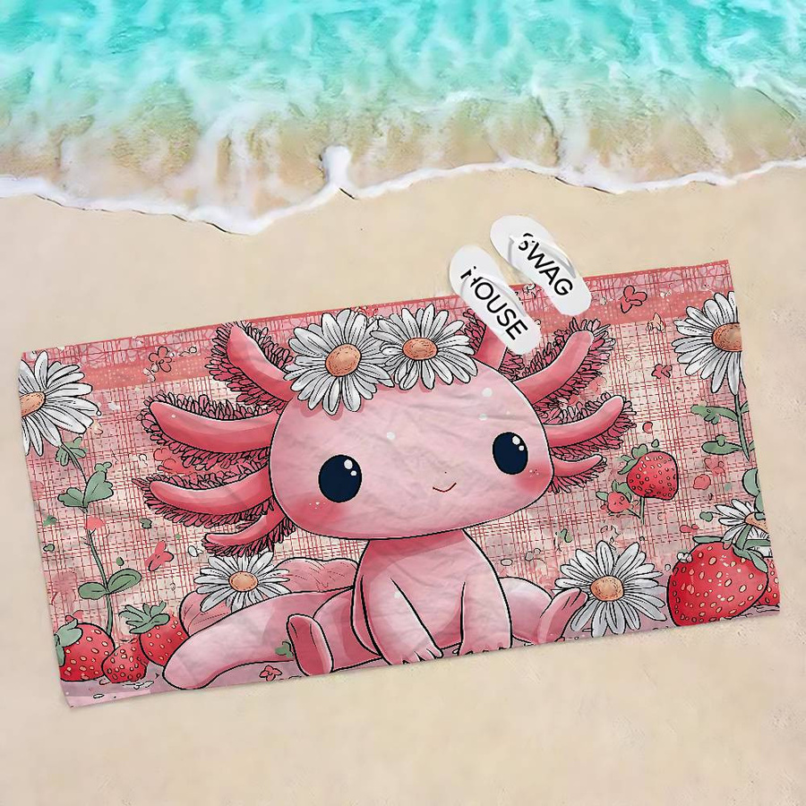 Weiches Axolotl Badetuch aus Mikrofaser und Baumwolle für Kinder in Pink, B/B: 30 x 30 cm - Bild 2
