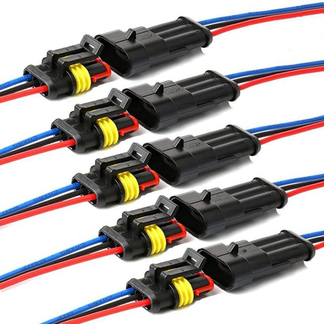 AOKIN 5 Stück 3-Pin-Steckverbinder wasserdicht männlich-weiblich in Schwarz für 16 AWG Kabel für Auto LKW und Boot - Bild 1