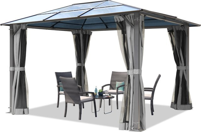 TOOLPORT Hardtop Gartenpavillon Moonlight Deluxe in Grau mit 4 Seitenteilen und Moskitonetzen, B: 365 cm, H: 300 cm - Bild 1