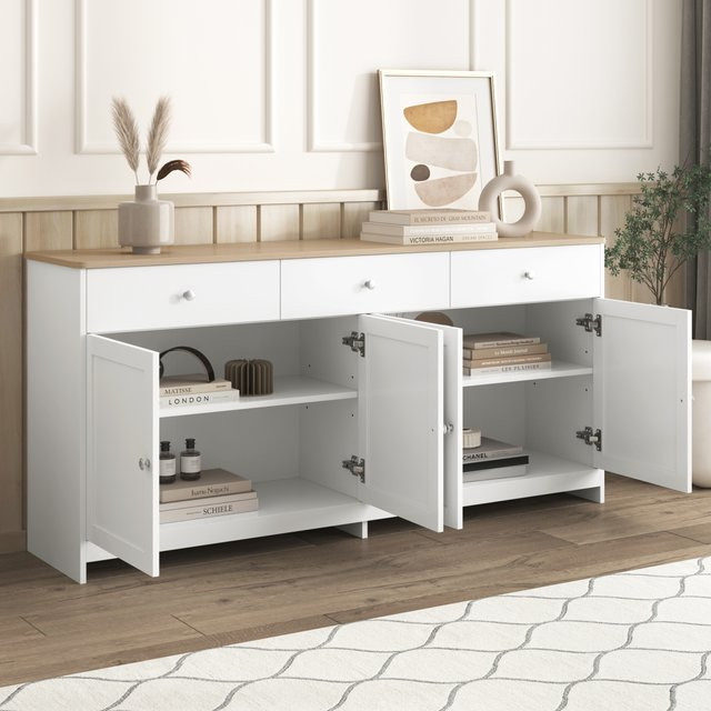 Comanlai Sideboard Weiß Modern Matt als Kommode und Buffetschrank für Wohnzimmer, Esszimmer oder Küche - Bild 1
