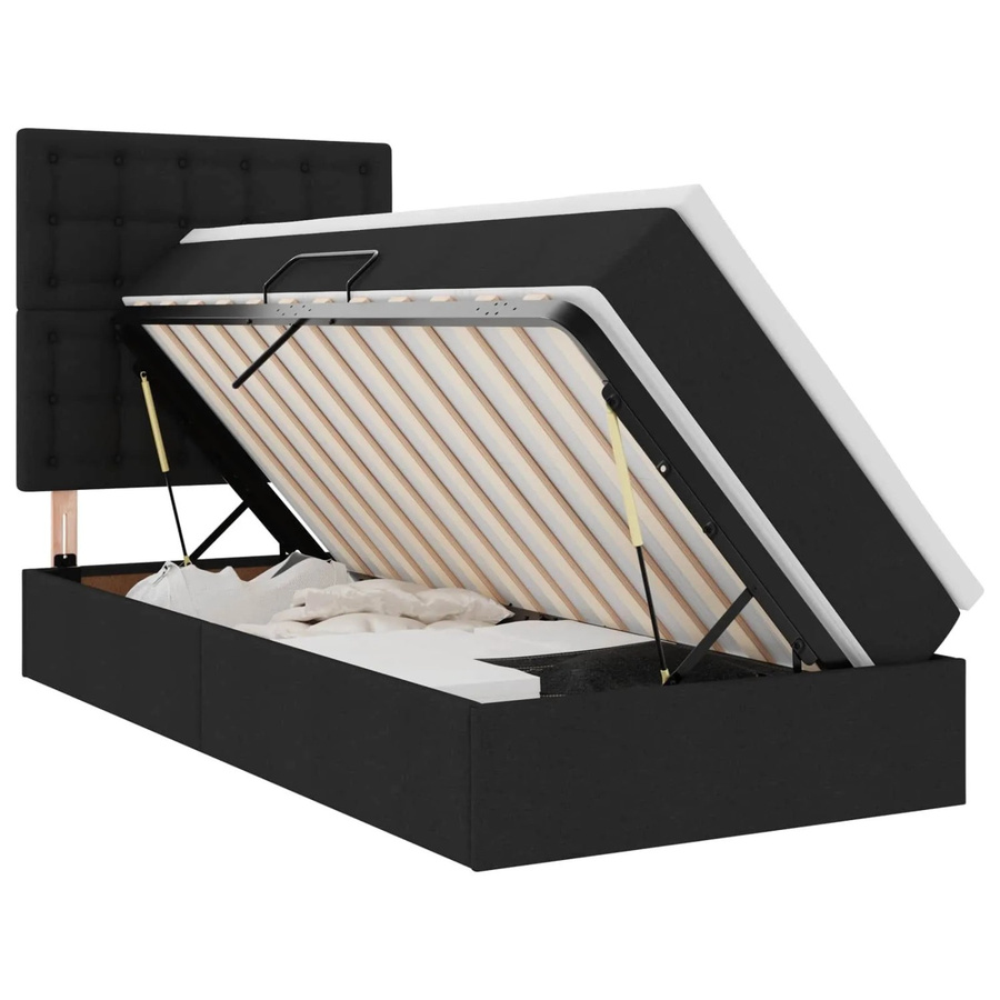 vidaXL Aufbewahrungsbett mit Matratze in Schwarz mit Lift-up-Funktion und Polsterrahmen, B/T/H: 90 x 190 x 128 cm - Bild 2