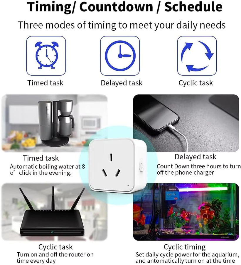 Tuya WiFi Smart-Steckdose 16A mit AU-Stecker in Weiß, Zigbee-kompatibel mit Sprachsteuerung, Timer-Funktion und App-Fernbedienung für Alexa - Bild 4