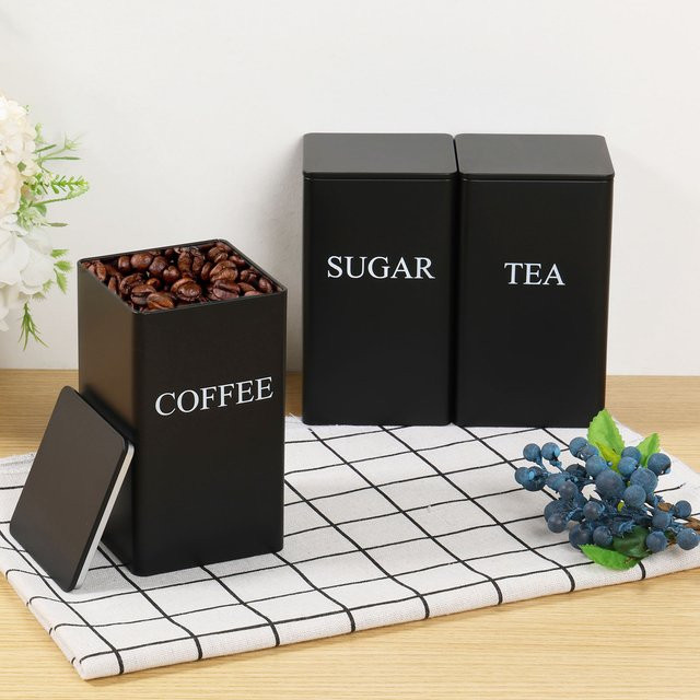 Willstar 3er Set Vakuum Versiegelte Vorratsgläser aus Glas und Metall für Kaffee, Tee und Zucker, 1 l pro Behälter, Schwarz und Weiß - Bild 1