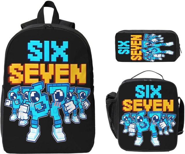 3-teiliges Schultaschen-Set von Fancy Style Studio in Blau bestehend aus Rucksack, Federmäppchen und Brotdose - Bild 1