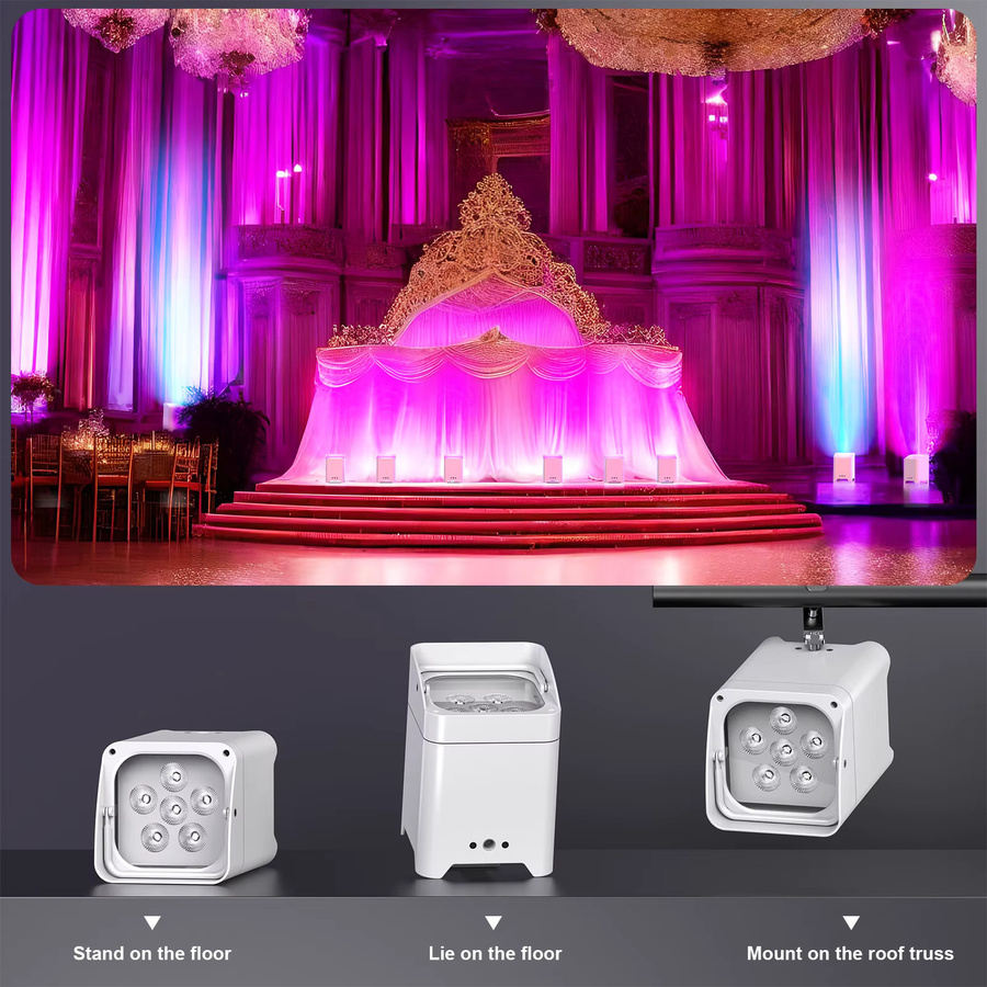 U'King 4er Set RGBWA+UV LED Par Licht mit Tasche, 6x18W DMX Bühnenlicht, kabelloses Farblicht mit wiederaufladbarem Akku, Farbe: Weiß - Bild 5