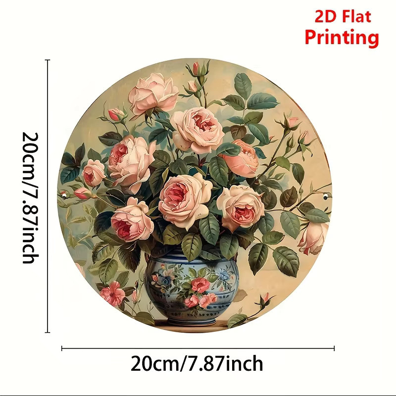 Potdemiel Vintage Metall-Wanddekoration mit Rosen-Motiv, rund, Mehrfarbig, Durchmesser: 20 cm - Bild 3