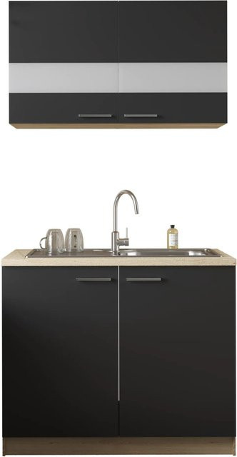 Respekta Küchenmöbel-Set Merle in Schwarz mit Glastüren und Soft-Close-Funktion, B/H/T: 100 x 200 x 60 cm - Bild 1