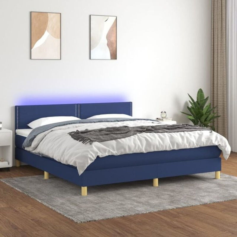vidaxl Boxspringbett mit Matratze in Blau und Weiß aus Stoff, B/T: 180 x 200 cm - Bild 1