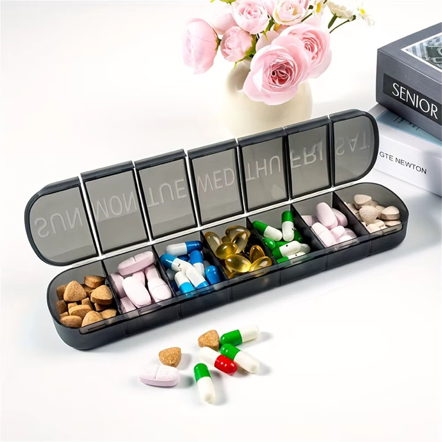 Wöchentliche Pillendose von YOCITY für 7 Tage, tragbarer Tablettenorganizer für Vitamine und Medikamente, Schwarz - Bild 2