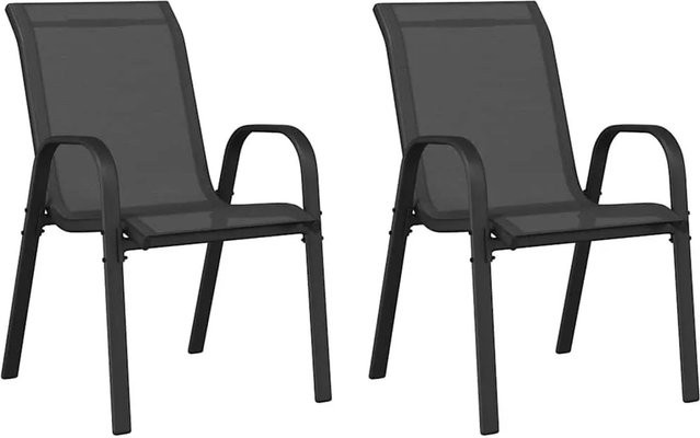 vidaXL Stapelbare Gartenstühle aus Textilene und Metall in Schwarz, 2er-Set - Bild 1
