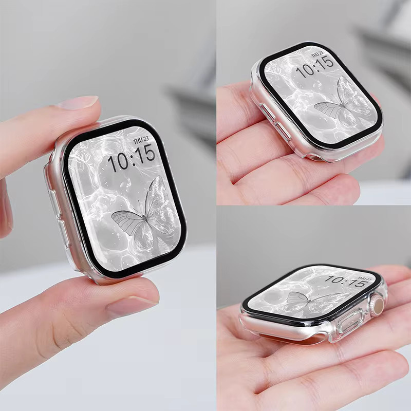 Displayschutz aus gehärtetem Glas mit Abdeckung für Apple Watch 11 10 9 8 7 6 SE in Transparent und Blau - Bild 2