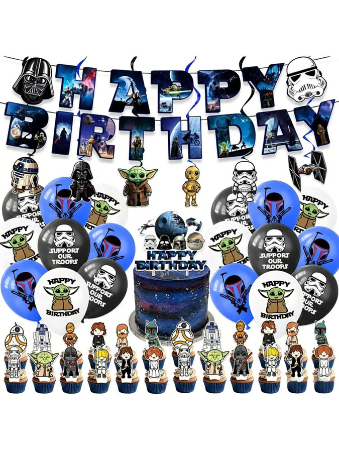 Bandai Star Wars Geburtstagsparty Deko-Set mit Banner, Tortendekoration, Ballons und hängenden Spiralen in Mehrfarbig - Bild 4