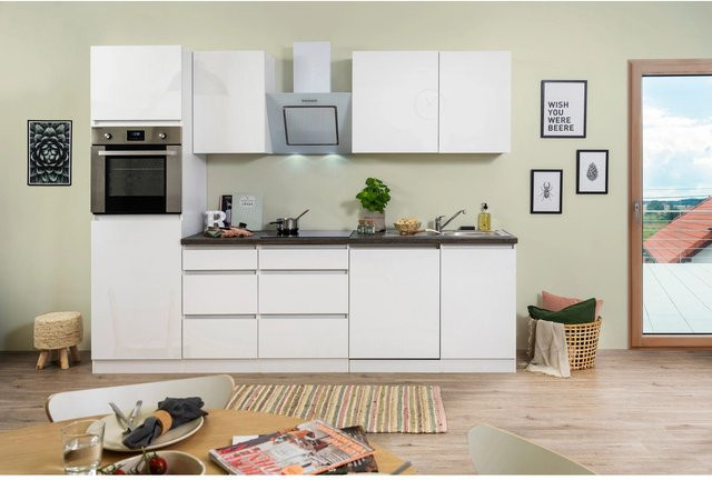 Respekta Küchenzeile GLRP280HWW in Weiß Hochglanz mit Granit-Optik, Breite: 280 cm, Tiefe: 60 cm, Höhe: 220,5 cm - Bild 1