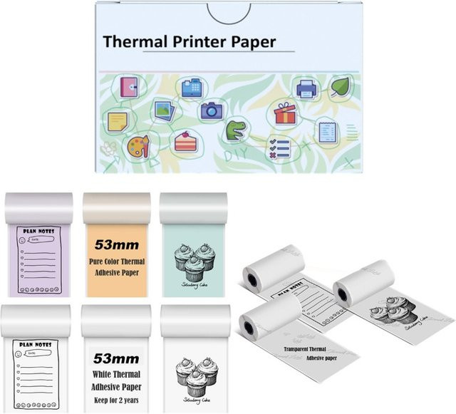 Selbstklebendes Thermopapier für Mini-Aufkleberdrucker m02 m02 pro m02s m03 m03as m04s m04as, Weiß, Breite: 50 mm, Länge: 3,5 m - Bild 1