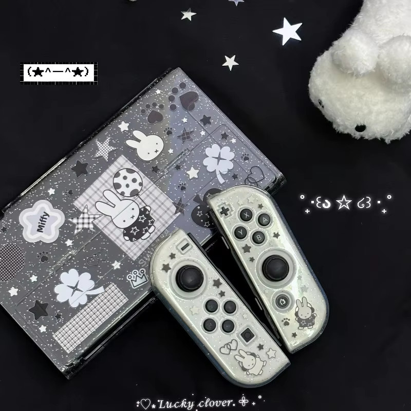 Miffy Co-Branded Nintendo Switch OLED und Switch Lite Schutzhülle mit Glitzer-Griffabdeckung in Transparent Schwarz Weiß - Bild 2
