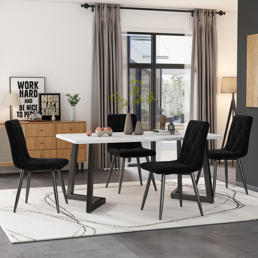 4er Set Esszimmerstühle von Aosom mit Samtoptik und Metallgestell in Schwarz, moderne Essstühle für Esszimmer, Küche oder Home-Office, B/T/H: 40 x 45 x 86 cm - Bild 2