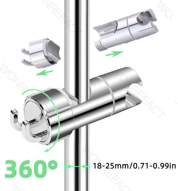 JIANGZILIU Duschkopfhalter verstellbar mit 360 Grad Drehung und 2 Haken in Chrom - Bild 1