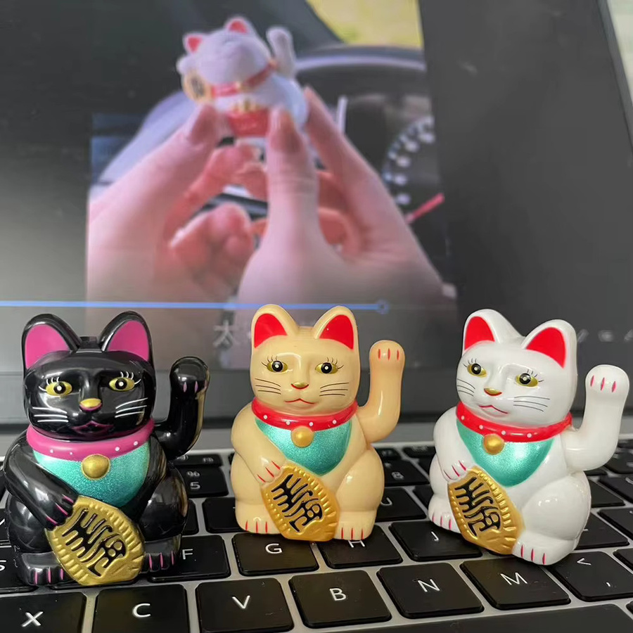 Solarbetriebene Kucky Cat Beckoning Fortune Cat Automatische winkende Katze in Dunkelgrau als Tischdeko für Büro und Auto - Bild 3