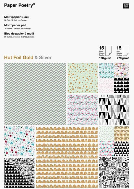Rico Design Paper Poetry Motivpapier Block Graphic mit Hot Foil in Gold, Silber und Multicolour, B/H: 21 x 30 cm, 30 Blatt - Bild 1