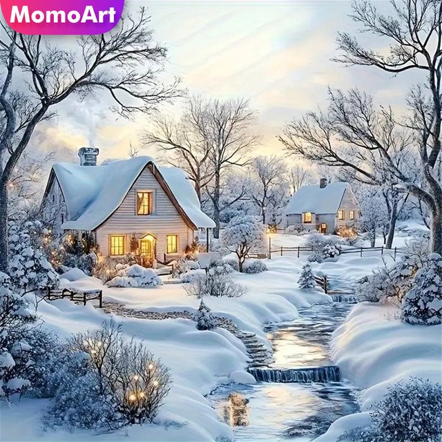 Momoart Diamant Mosaik Haus, Winter Landschaft, Stickerei, adults - Bild 1