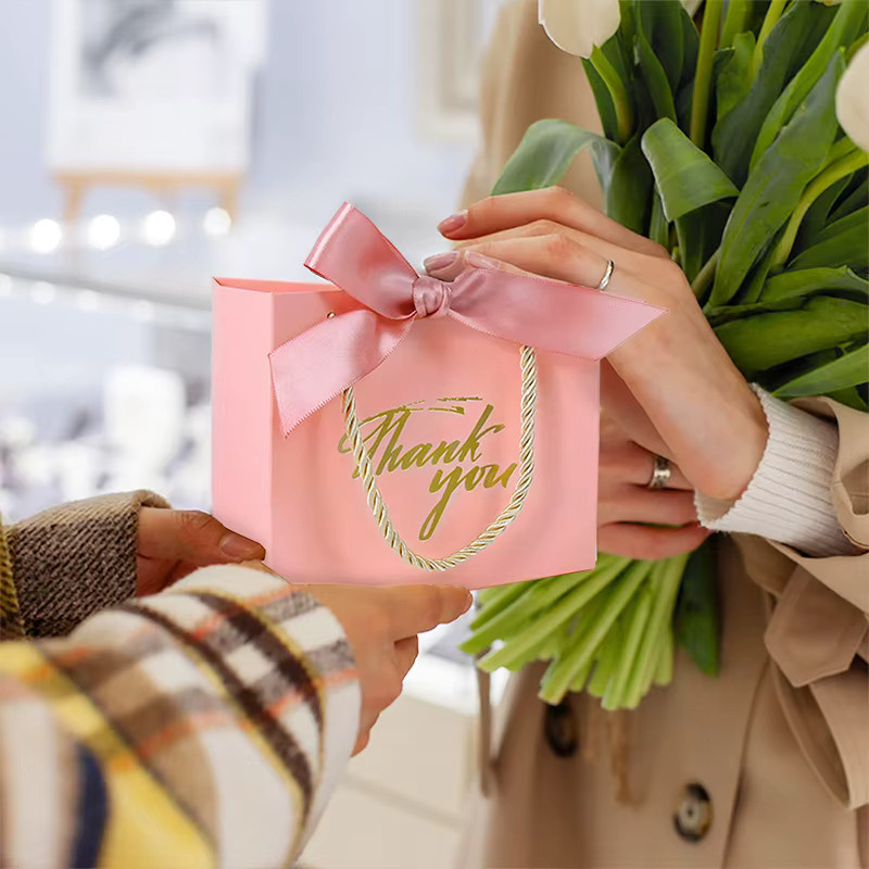 YONGSNOW Süßigkeitenboxen Rosa Danke Geschenktaschen aus Papier für Hochzeit, Geburtstag und Baby Shower - Bild 2