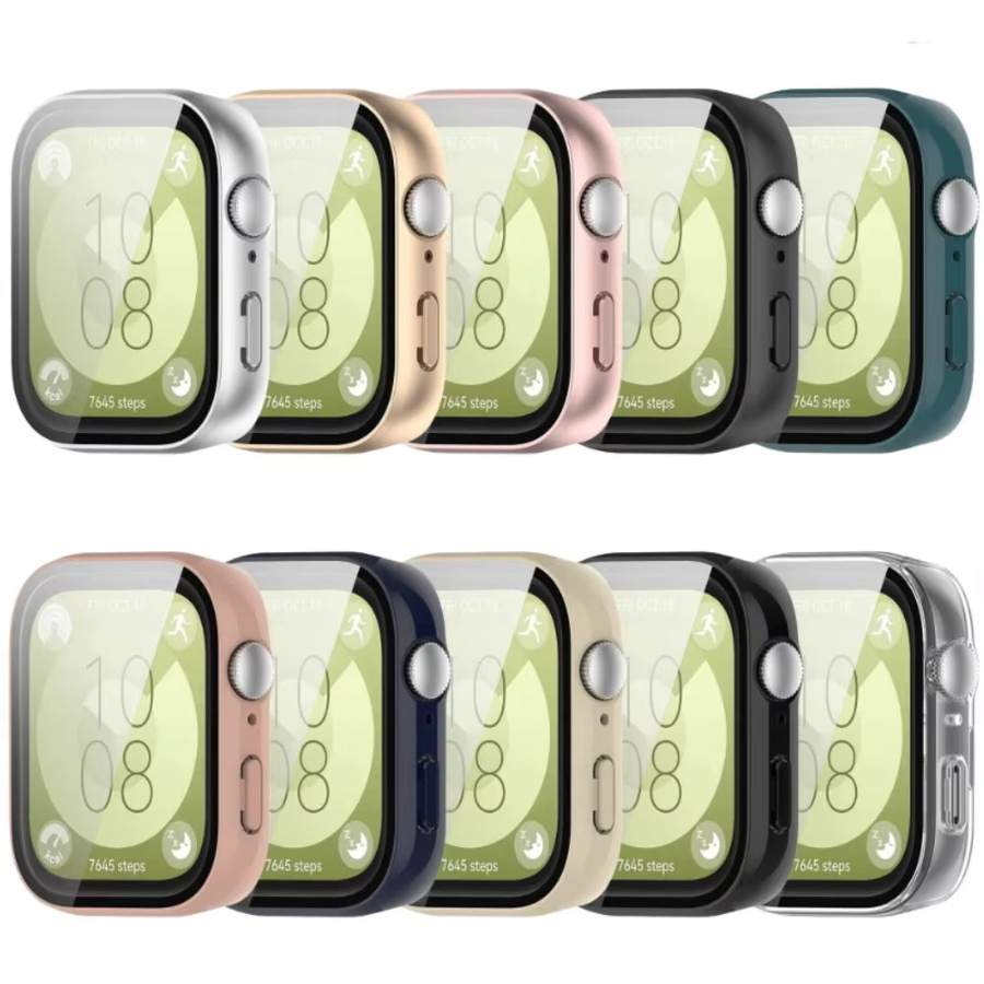 HD-Glas und Hülle für Huawei Watch Fit 3 in Transparent, Pink oder Sand – Kratzfestes und sturzsicheres Schutzset aus gehärtetem Glas - Bild 4