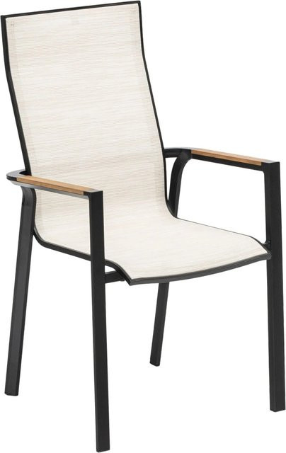 Kettler SENSE Stapelsessel für Garten und Terrasse mit Aluminiumgestell in Schwarz und Textilene-Bezug in Beige Teak - Bild 1