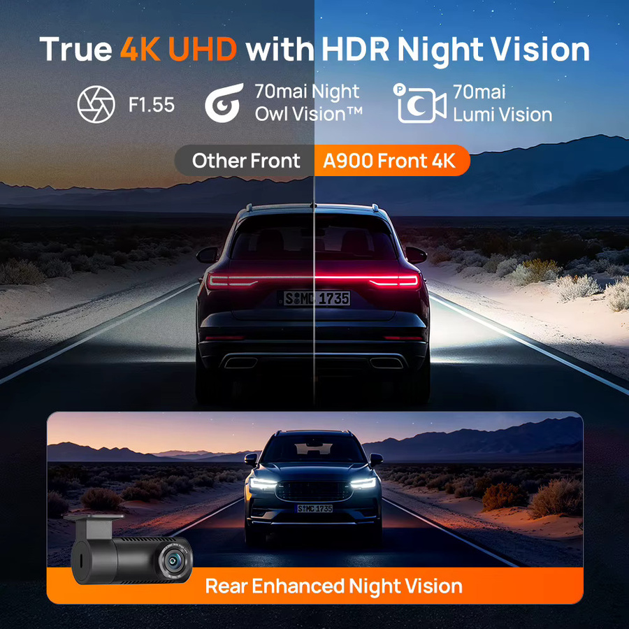70mai Dashcam A900 Dual 4K UHD mit HDR, Wi-Fi 6, GPS und 4G LTE Cloud, Schwarz - Bild 4