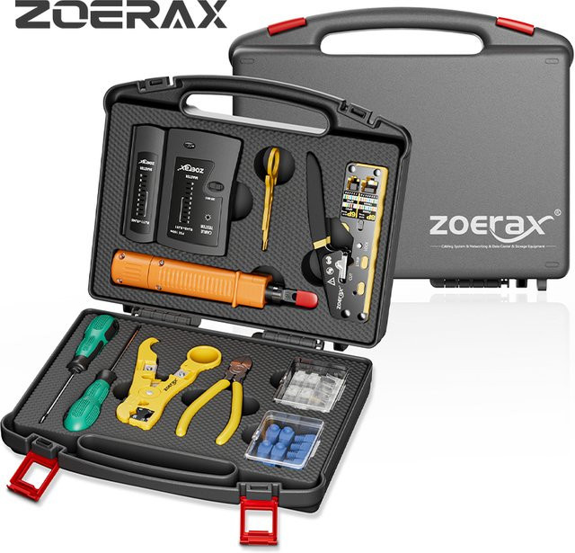 Zoerax Netzwerk-Tool-Kit mit RJ45 Crimp-Tool, Kabeltester, Stanzwerkzeug und Stripper - Bild 1