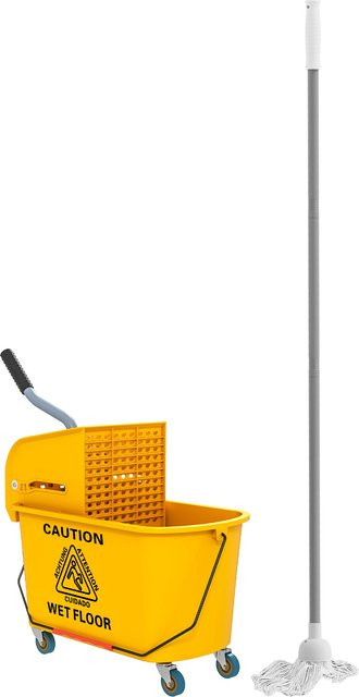 HOMCOM Reinigungswagen Gelb mit 20L Eimer, Presse, Mopp und Kehrgarnitur für Haushalt und Gewerbe - Bild 1