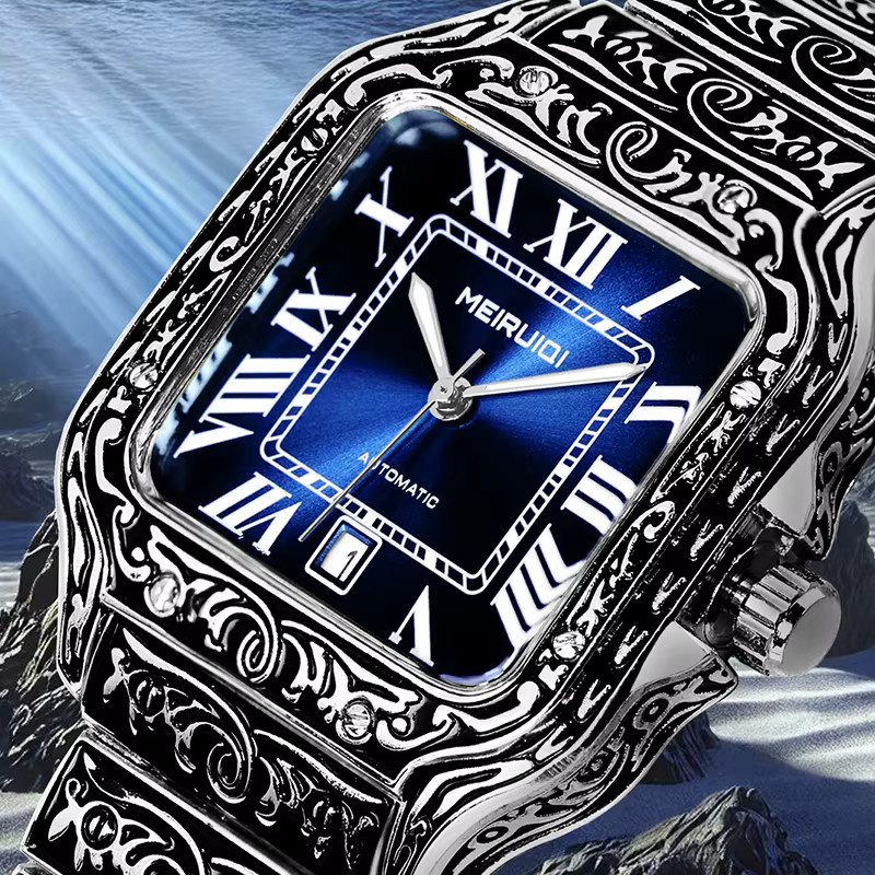 MEIRUIQI Armbanduhr Automatik, Edelstahl, Eckig, Schwarz, Herren - Bild 3