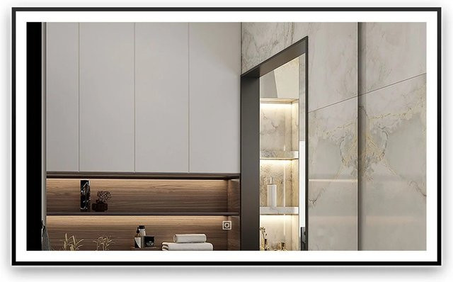 Aica Sanitär Badspiegel mit LED Beleuchtung in Schwarz, B: 120 cm, H: 70 cm, dimmbar mit Memory Touch Schalter - Bild 1