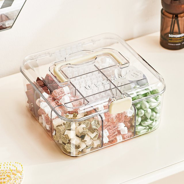 UFORU Schmuck-Organizer-Box aus Acryl in Transparent und Blau mit Griff und Trennwänden - Bild 1
