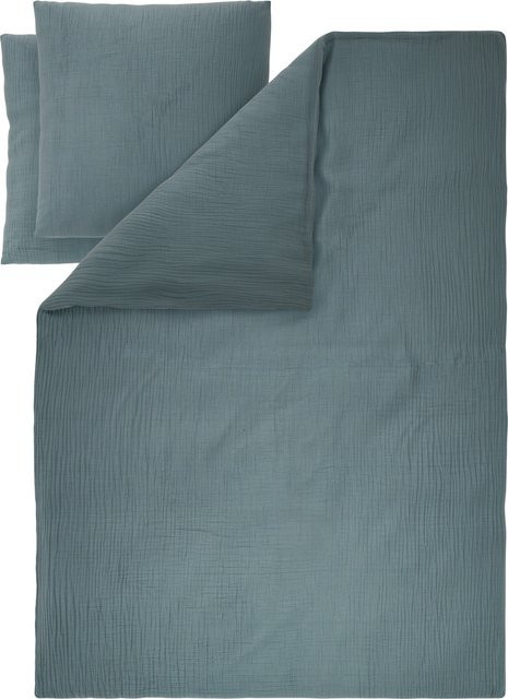 LIVARNO Bettwäsche Musselin aus Baumwolle Blau, B/H: 200 x 220 cm mit 2 Kissenbezügen 80 x 80 cm - Bild 1