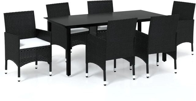 vidaXL 7-tlg Garten-Essgruppe aus Poly Rattan mit Kissen in Schwarz Modell 2 - Bild 1