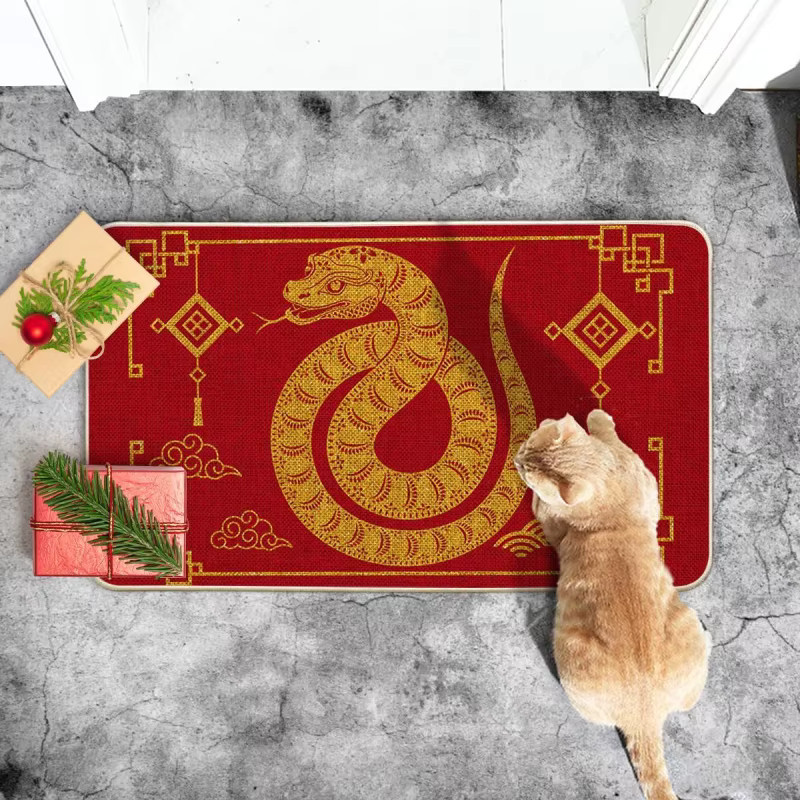 VIKAMA2025 Fußmatte Chinesisches Sternzeichen Schlange Mond Neujahr Home Decor Rot B/T: 60 x 40 cm - Bild 3