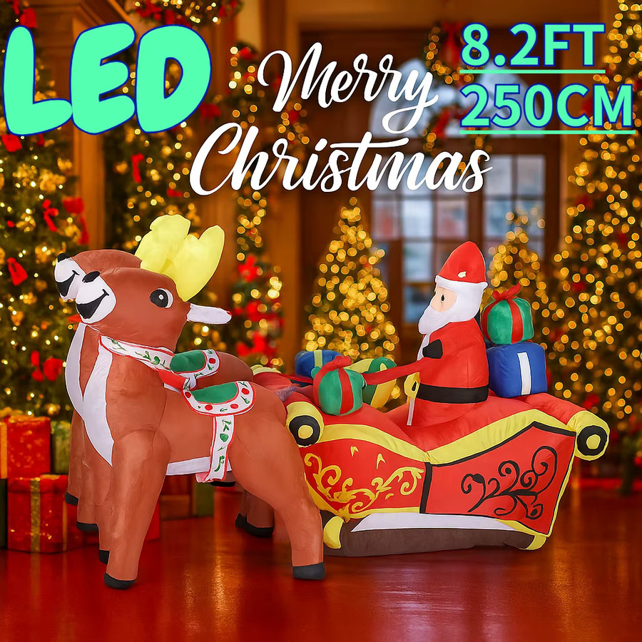Aufblasbare Weihnachtsdekoration Santa Schlitten mit Rentier und Geschenktasche, LED beleuchtet, mehrfarbig - Bild 4