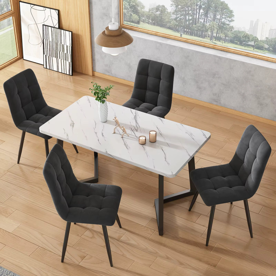 Comanlai 4er Set Esszimmerstühle aus Samt mit Rückenlehne und Metallfüßen in Grau - Bild 3