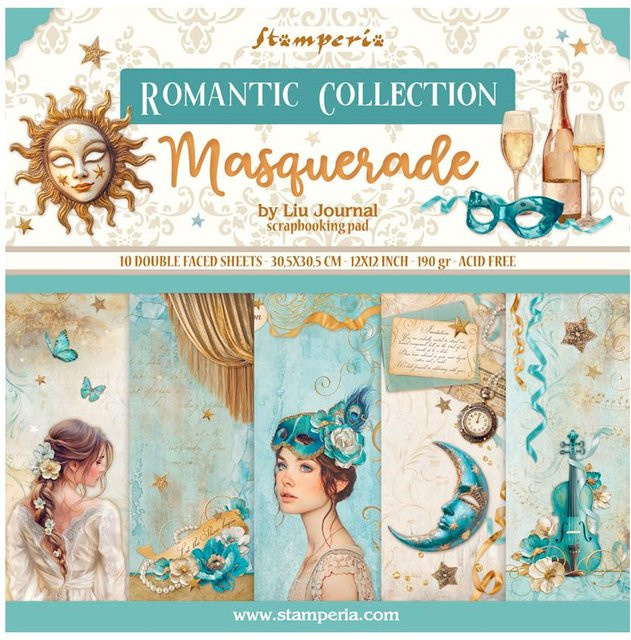 Stamperia Scrapbook-Block Masquerade in Blau, Beige und Multicolor, B/B: 30,5 x 30,5 cm - Bild 1