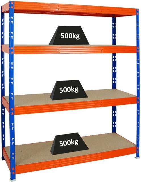 PROREGAL Profi Schwerlastregal Rhino mit 4 verstellbaren Spanplatten-Ebenen, Blau/Orange, H x B x T: 180 x 160 x 60 cm - Bild 1