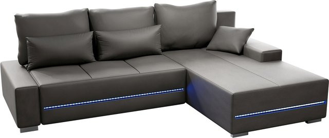 Juskys Ecksofa Davos Rechts mit Schlaffunktion und Bettkasten aus Samt in Hellgrau - Bild 1