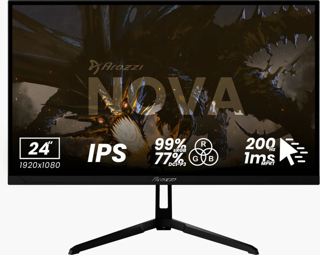 Arozzi Nova Gaming-Monitor, 24 Zoll, Full HD, IPS, 200 Hz, Schwarz - Bild 1