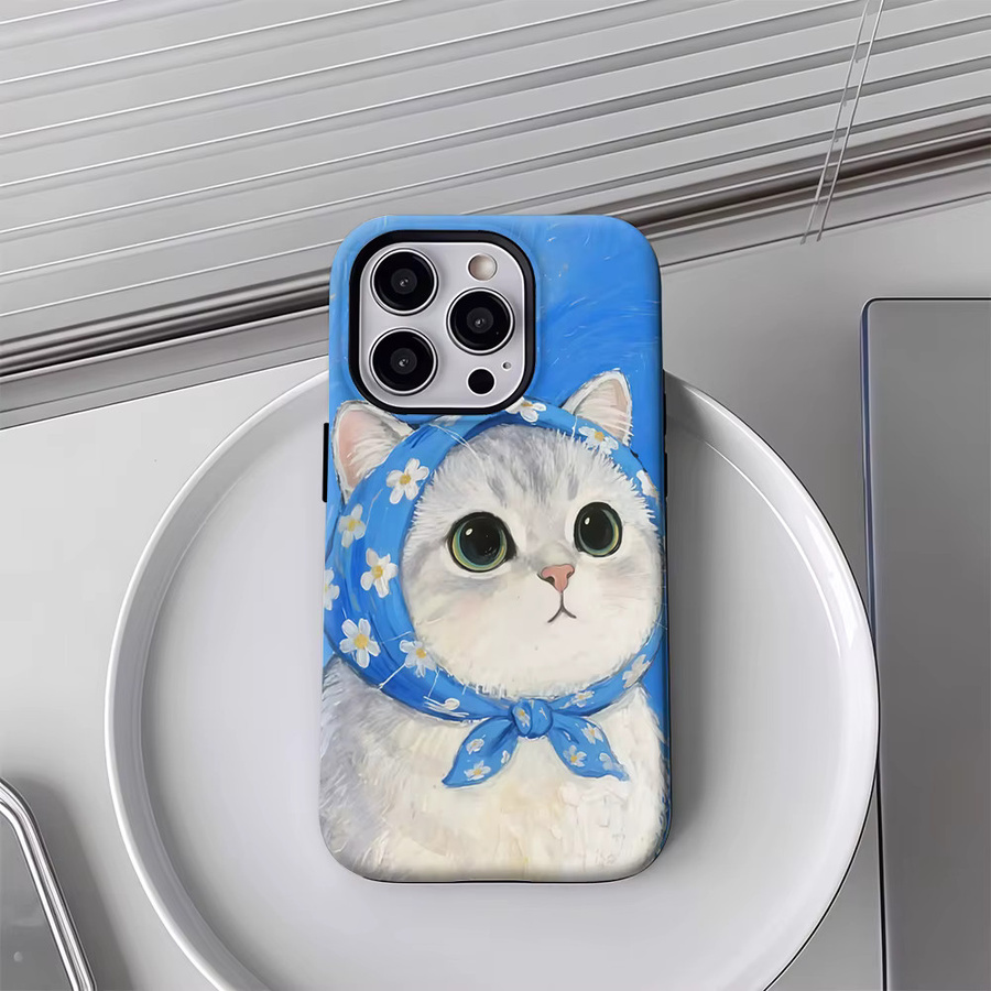 Daisy Scarf Kitty Handyhülle für iPhone 17 16 15 14 13 12 Pro Max Plus mit doppelschichtiger Rückseite in Blau - Bild 3