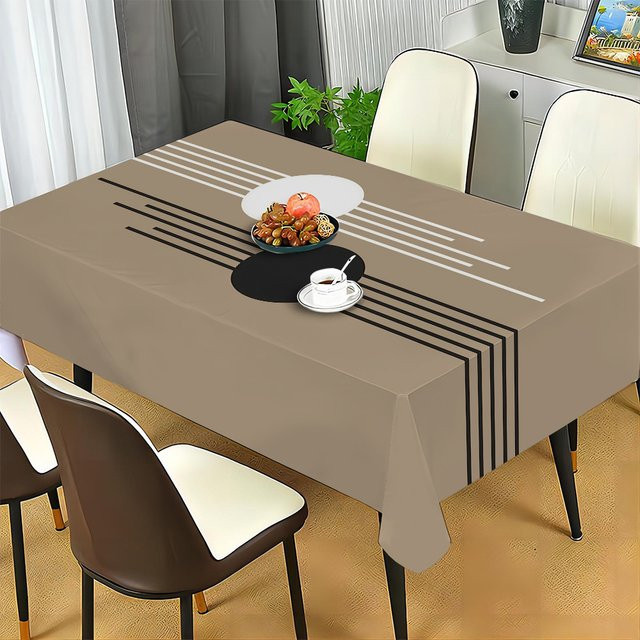 VIKAMA Tischdecke mit geometrischem Linienmuster in Beige, wasserabweisend und ölbeständig, modern rechteckig - Bild 1
